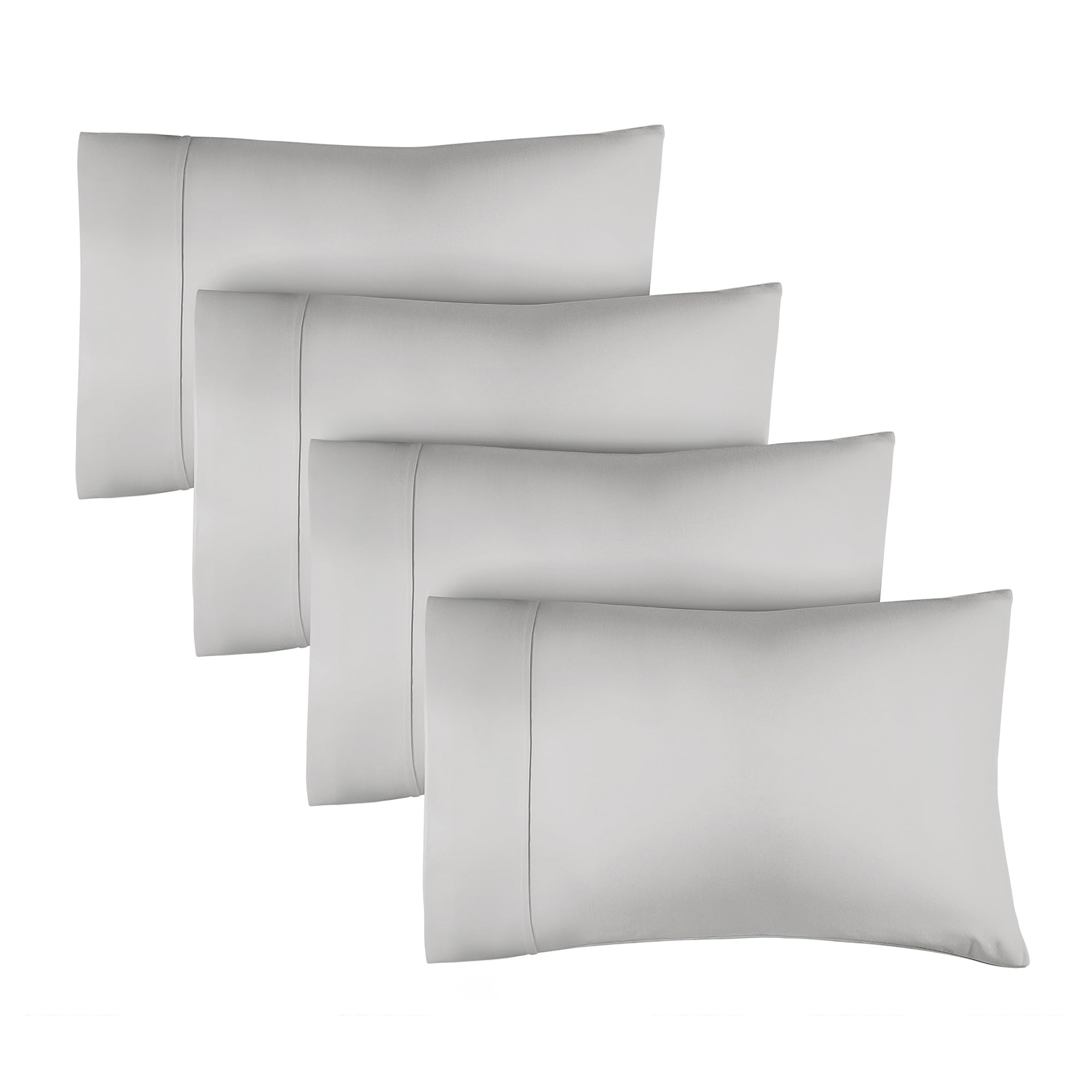 King Size Pillow Cases Set of 4 - Extra Soft Pillowcases - 50cm x 90cm - Breathable & Cooling Pillow Cases 4 Pack - Luxury Pillow Covers - Machine Washable - Pillow Protectors 4 Piece Set (Light Grey)