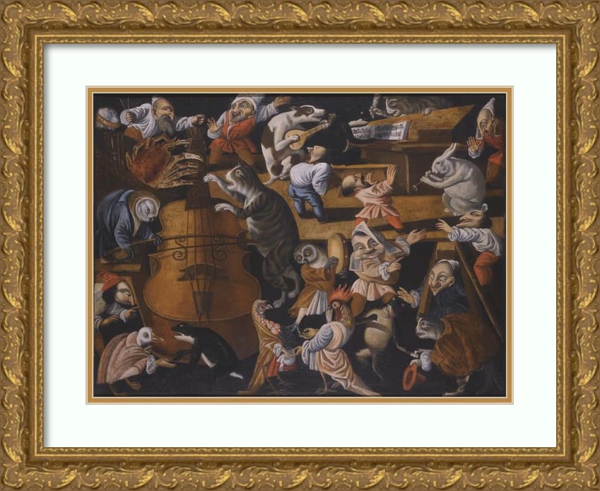 ArtDirect The Master of the Fertility of the Egg 18x14 Gold Ornate Frame and Double Matted Museum Art Print Titled - A Concert of Animals, Birds, and Stylised Figures