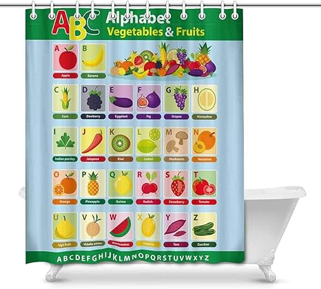 Amazon Co Jp 子供のための果物野菜と面白い英語のアルファベット学生の家の装飾リング付きバスルームシャワーカーテン用シャワーカーテンセット 60 幅 X 72 高さ インチ デザイン 3 ホーム キッチン Amazon Co Jp 子供のための果物野菜と面白い英語のアルファベット学生の家の装飾リング付きバスルームシャワーカーテン用シャワーカーテンセット 60 幅 X 72 高さ インチ デザイン 3 ホーム キッチン