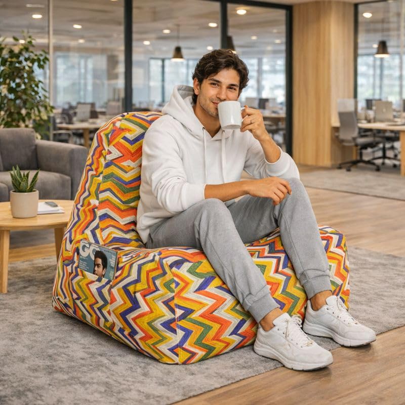 Image of Style Homez Hackey Cotton Canvas Geometric Printed Bean Bag XXL Size Filled with Beans Fillers