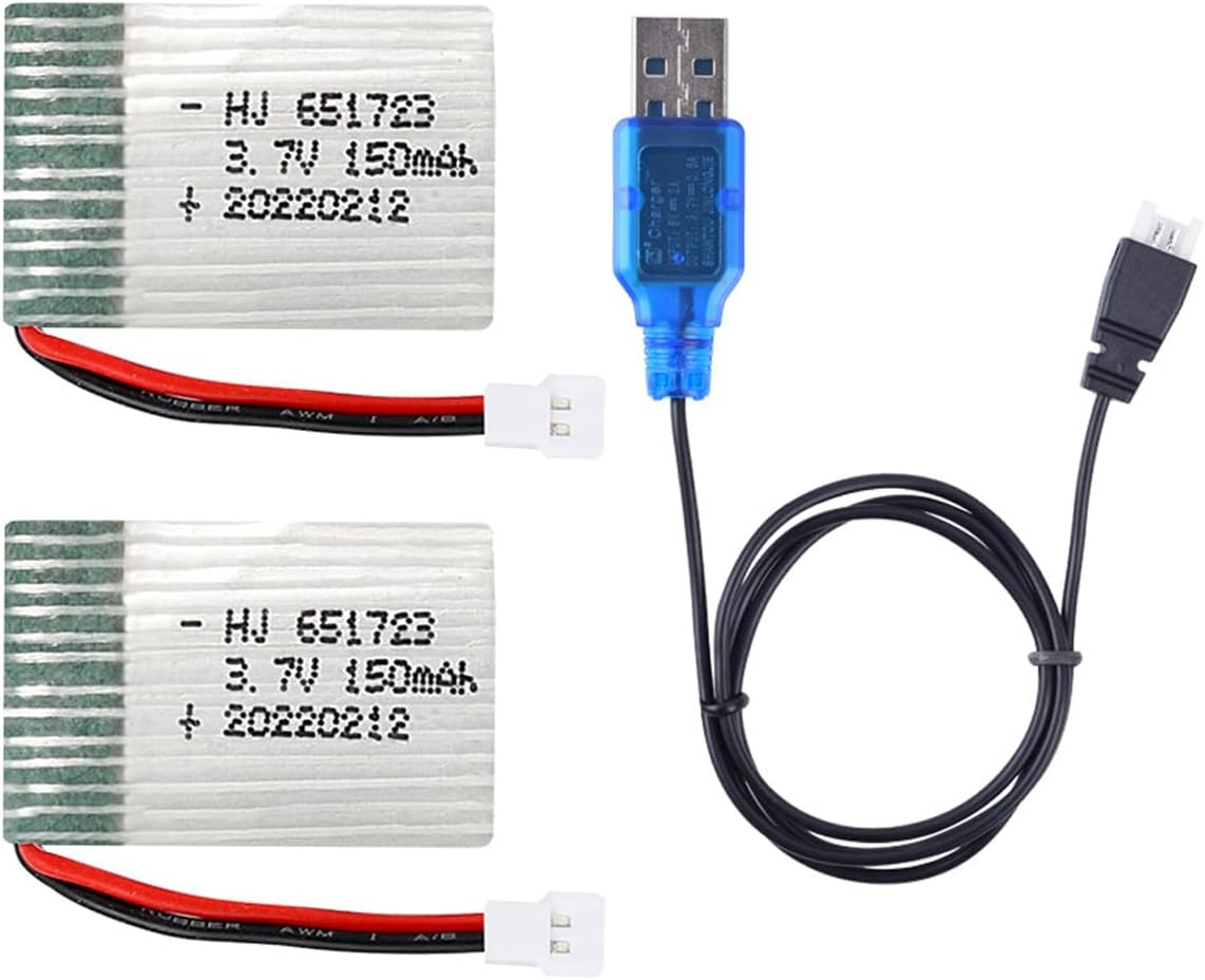 2 pcs 3.7v 150Mah 20C Rechargable Li-po Battery with 3.7v USB Cable for JJRC H8 Mini Nihui U207 X2 H2 RC Drone