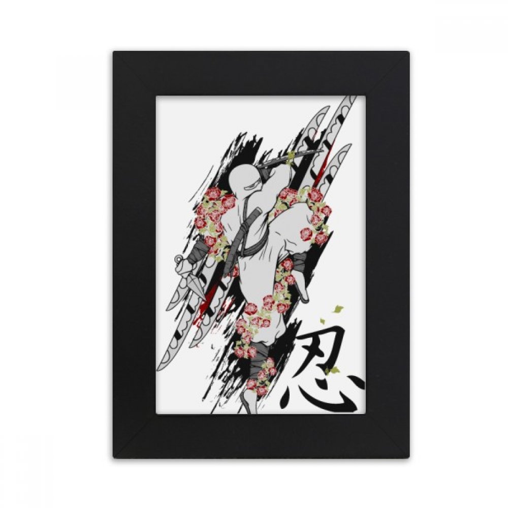 Cadre Photo Ninja Samurai Japon Noir 10x15 cm pour Bureau
