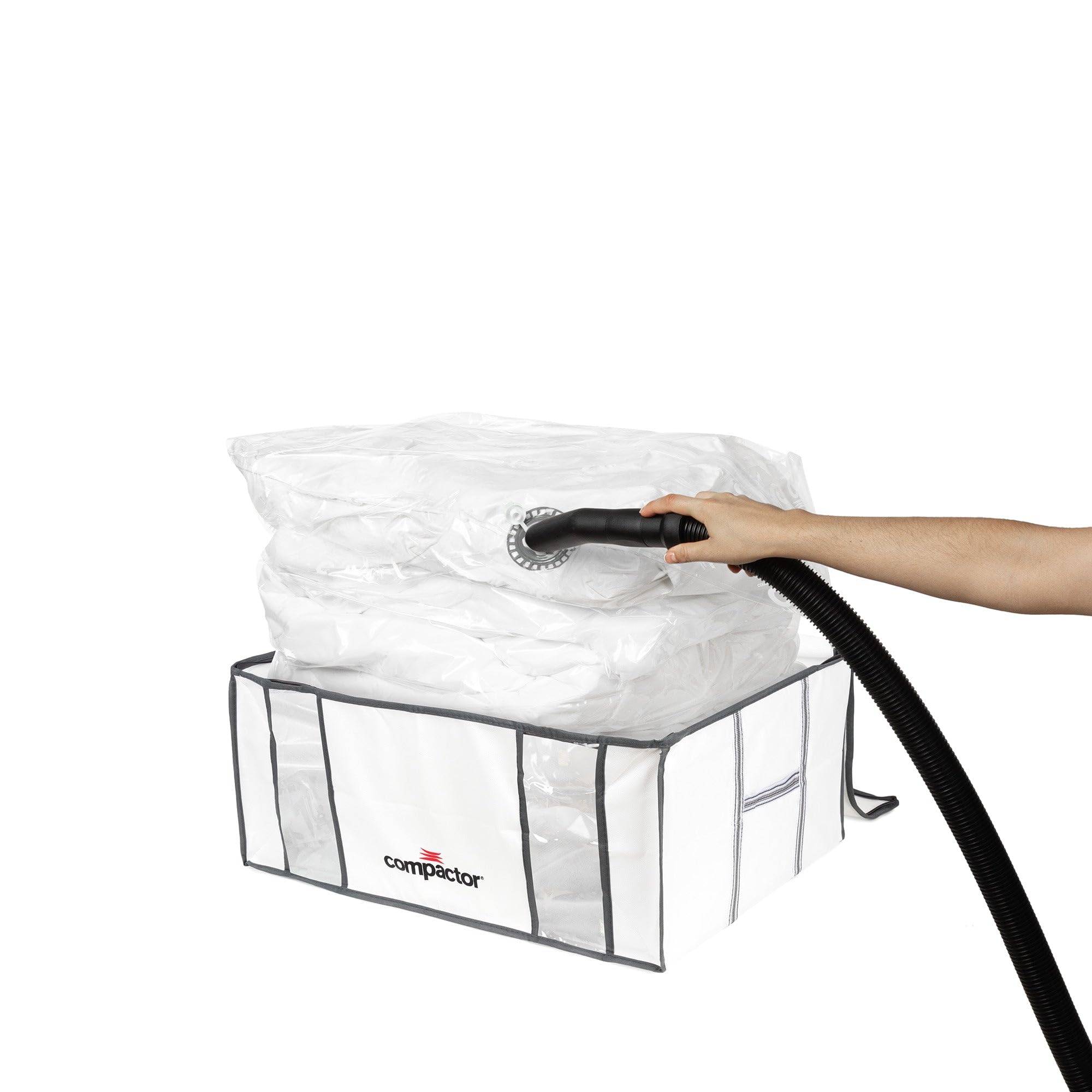 Compactor Lot de 2 Housses de Rangement Sous Vide, Taille XXL et M (210L et 125L), Blanc/Gris "Life", RAN7023