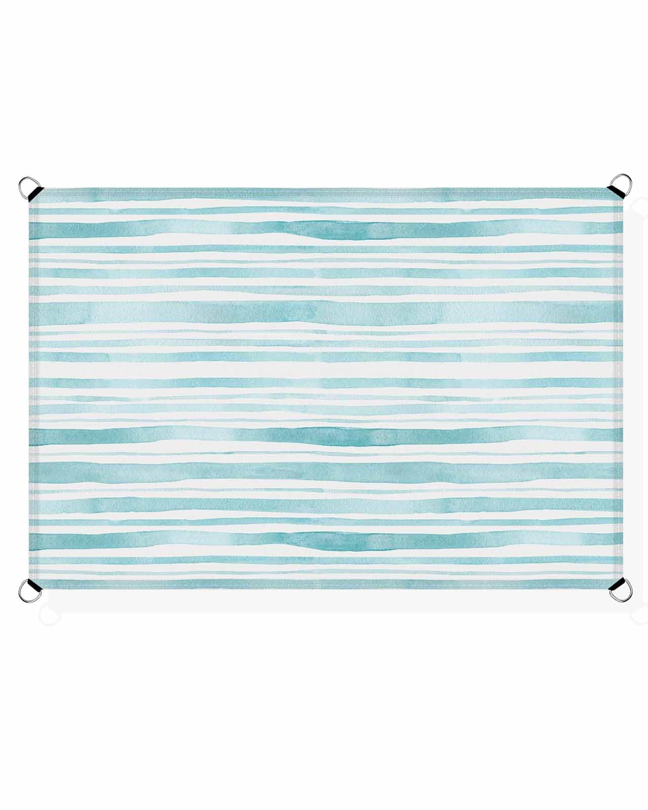Boanket Sun Shade Sail 6.5' x 10', Teal Striped UV Block Sun Sails Shades for Outdoor Decor, Watercolor Teal White Stripes Shade Cloth for Patio Deck Terrace Garden Lawns Beach Backyard