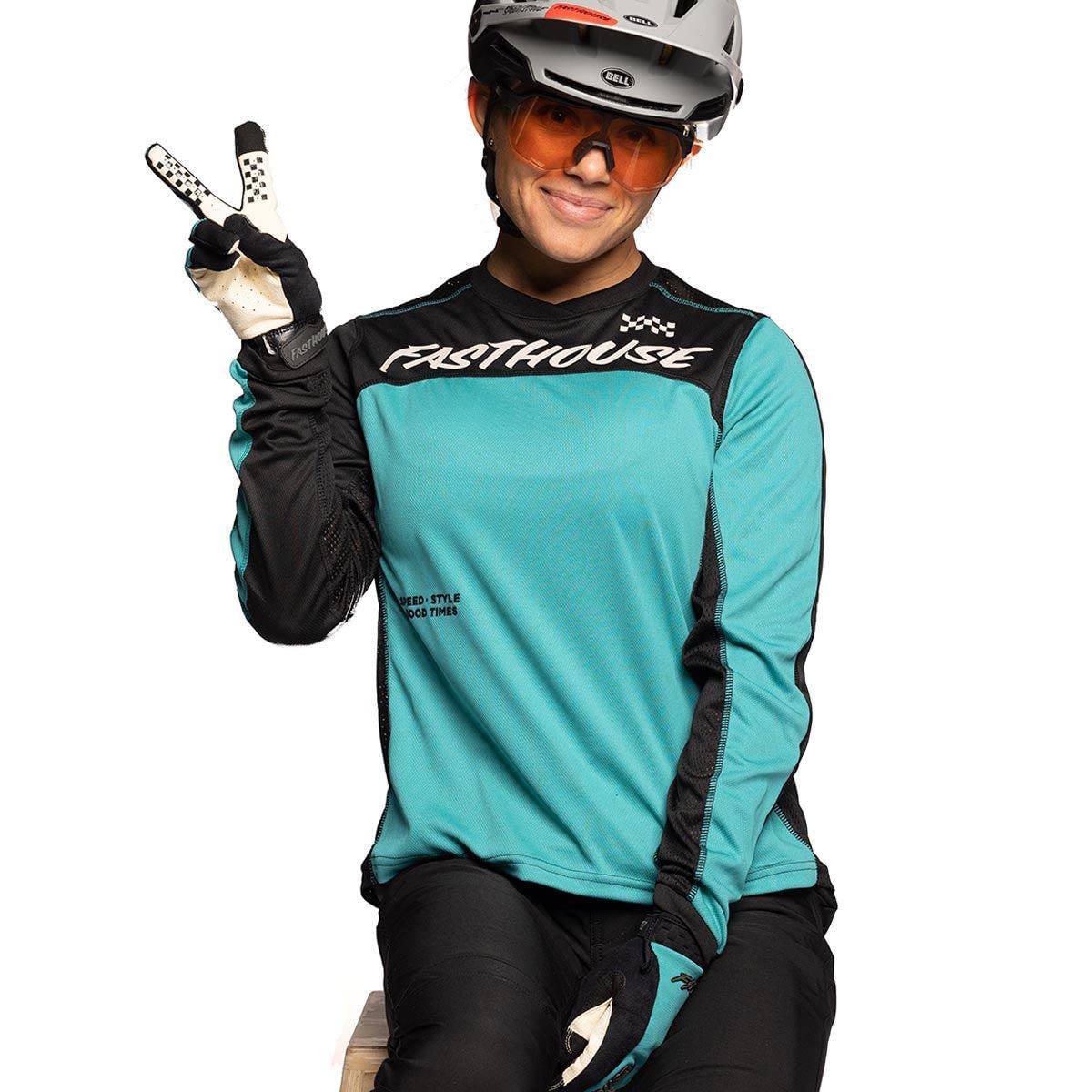 FASTHOUSE Women's Mercury Classic Long Sleeve Jersey (Black/Teal, Small)