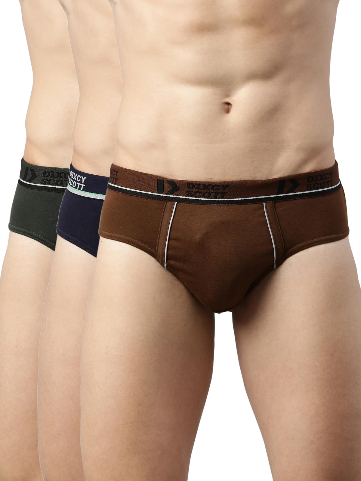 dixcy scott originals Men's Solid Outer Elastic Waistband Attractive Contrast Piping | Body Hugging Fabric Waistband | 100% Combed Cotton Brief Underwear - Replay Brief (Pack of 3)-picture-37