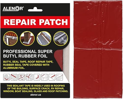 ALENOR Parche de reparación de butilo rojo para todo tipo de clima, parche de sellado impermeable de 4 x 6 pulgadas, reparación de tuberías de techo