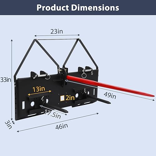 Miniatura 7 de GAOMON Accesorio de lanza de bala de heno estabilizador de 17 pulgadas, par de púas de pacas de fijación rápida con mangas, horquillas de pacas de