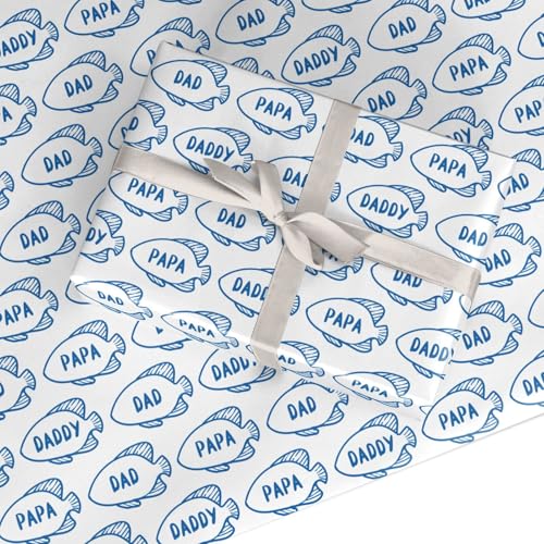 Fathers Day Wrapping Paper Blue Fish - Birthday Gift Wrap for Dad Daddy Papa Premium Ocean Design for Men 95gsm Semi Gloss FSC Paper Made in UK by Dyefor - 2 Sheets (50x70cm)