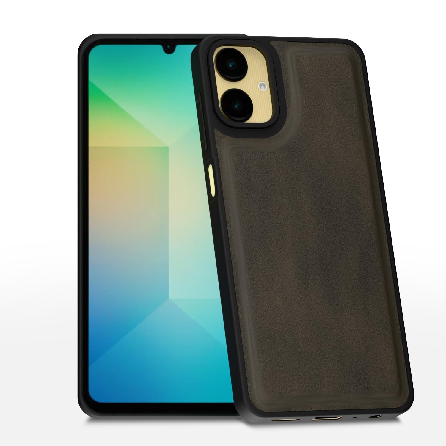 Amazon basics Back Cover for Samsung Galaxy A06 | Premium PU Leather | Soft Touch Finish | Full Camera Protection | Raised Edge Bumper Case (Brown)