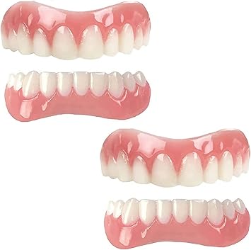 QCUTEP Denture Silicone Denture Temporary Teeth Reusable Natural Tone Instant Veneer Whitening Cosmetic Veneer Top and Bottom Teeth Veneer Unisex, 2 Pair