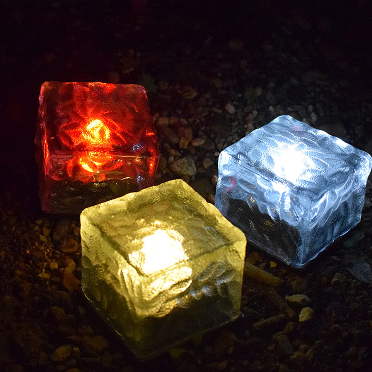 Zewnętrzne solarne LED, kwiat lodu płytka podłogowa lampa podłogowa lampa trawnikowa lampa ogrodowa szkło lampa podłogowa lampa podwórko lampa wodoodporna, oświetlenie ścieżki patio ciepłe światło, 4 szt