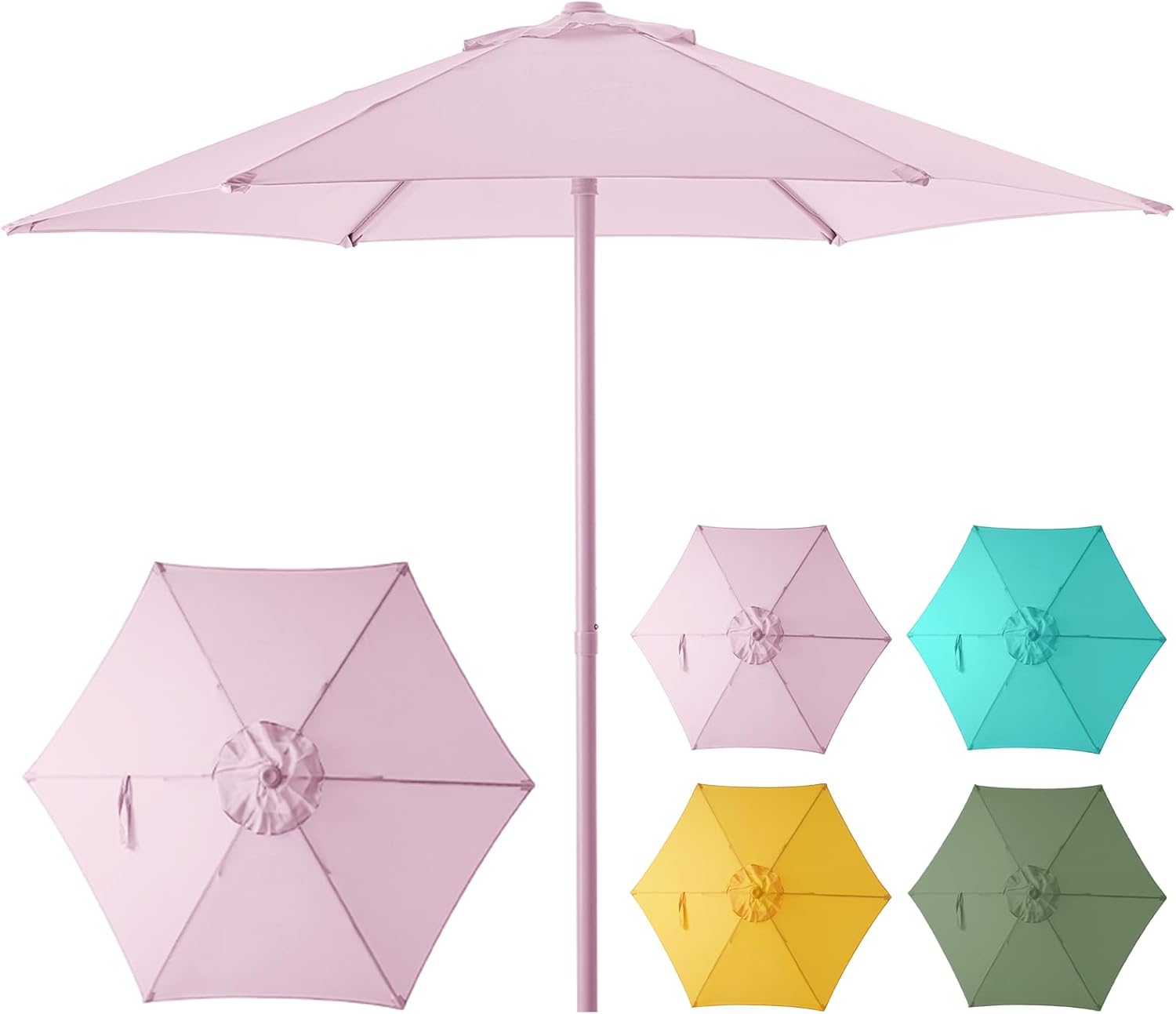 HOMSHADE 7.5ft Outdoor 1S Push-Up Patio Umbrella - Market Table Pool Deck Umbrella UPF50+ UV Protection with 6 Sturdy Ribs for Balcony, Garden, Lawn, Backyard (Light Pink)