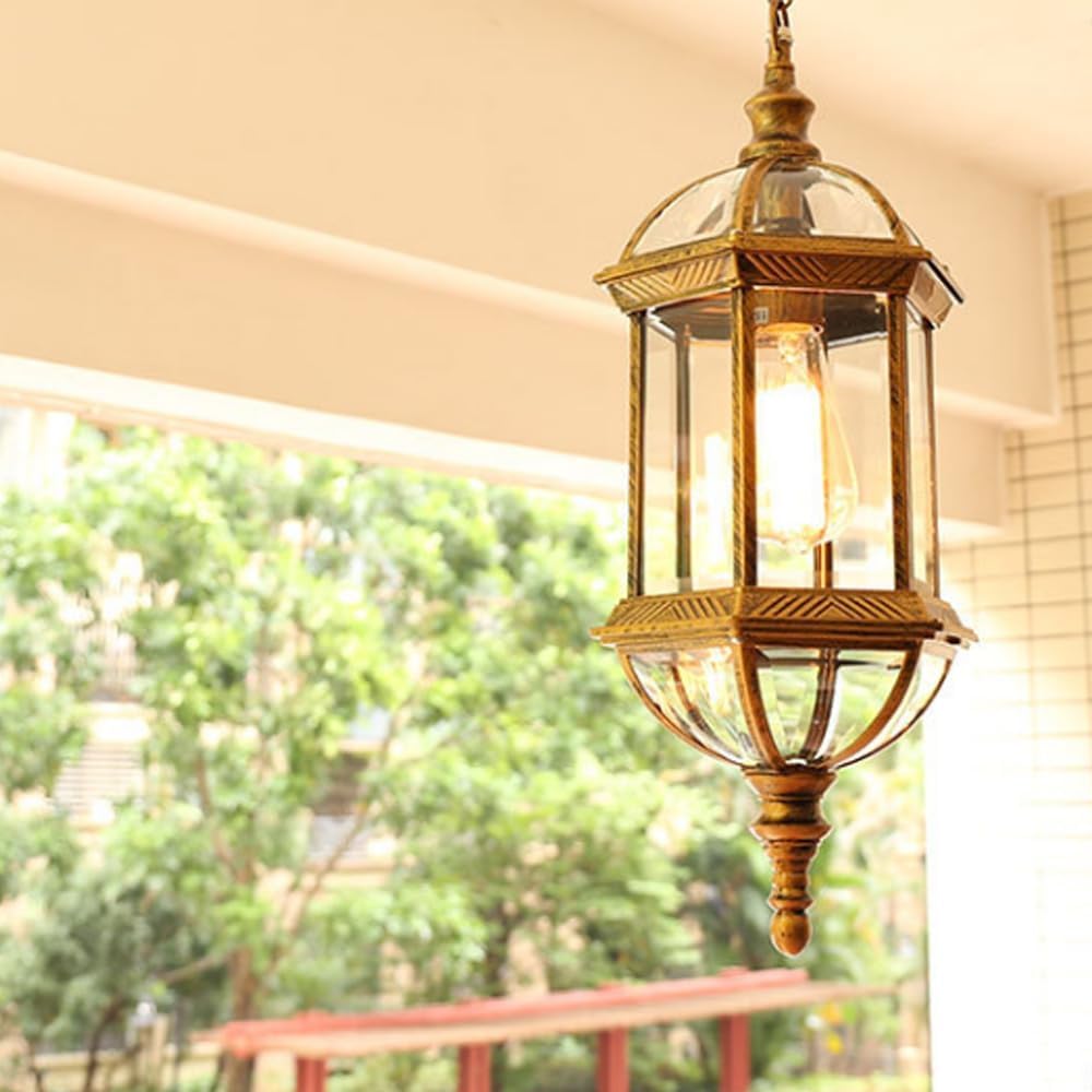Duży żyrandol zewnętrzny na werandę do montażu sufitowego Vintage brąz wodoodporna zewnętrzna lampa wisząca frontowe drzwi dom wiejski czarna wisząca latarnia świetlna do altanki ogrodowej na