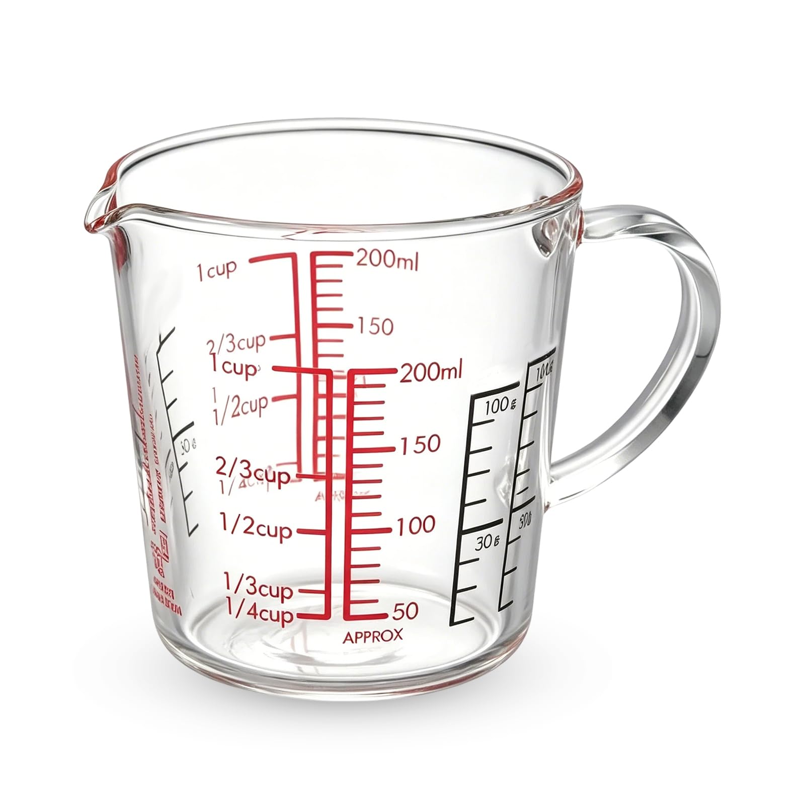 250ml Glass Measuring Jug, Transparent Glass Small Measuring Cup for Baking Cooking Rice Kitchen, Measuring Cups with V-Shaped Spout, Practical Kitchen Gadgets