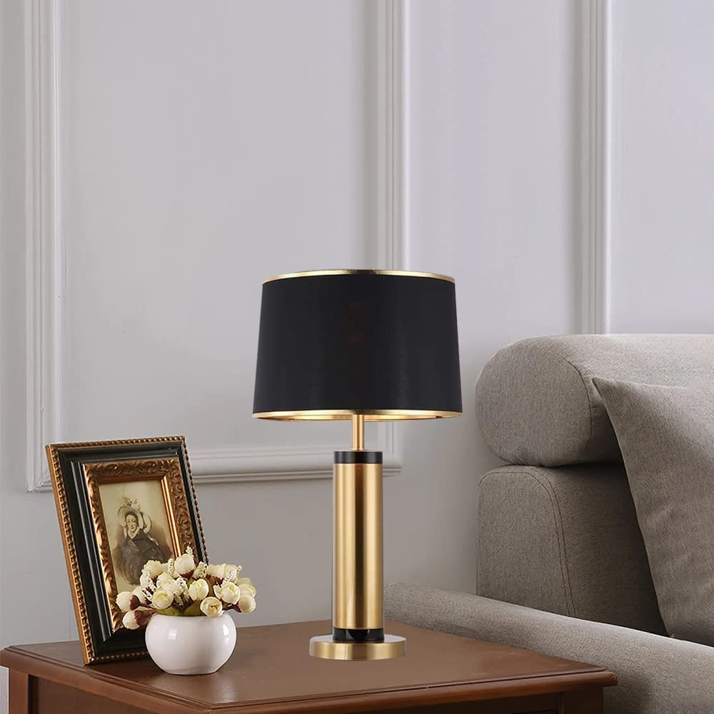 Mengjay Lampa stołowa do salonu, z abażurem, metalowa podstawa lampy, do sypialni, lampka nocna, dekoracyjna lampa stołowa, oprawka E27, wys. 52 cm, nowoczesne wzornictwo w stylu vintage (czarna)