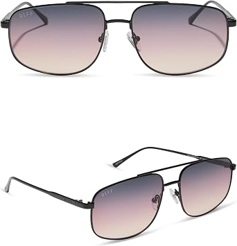 DIFF Charley Designer Aviator Sunglasses for Women and Men | UV400 Protection | Shiney Black + Twilight Gradient