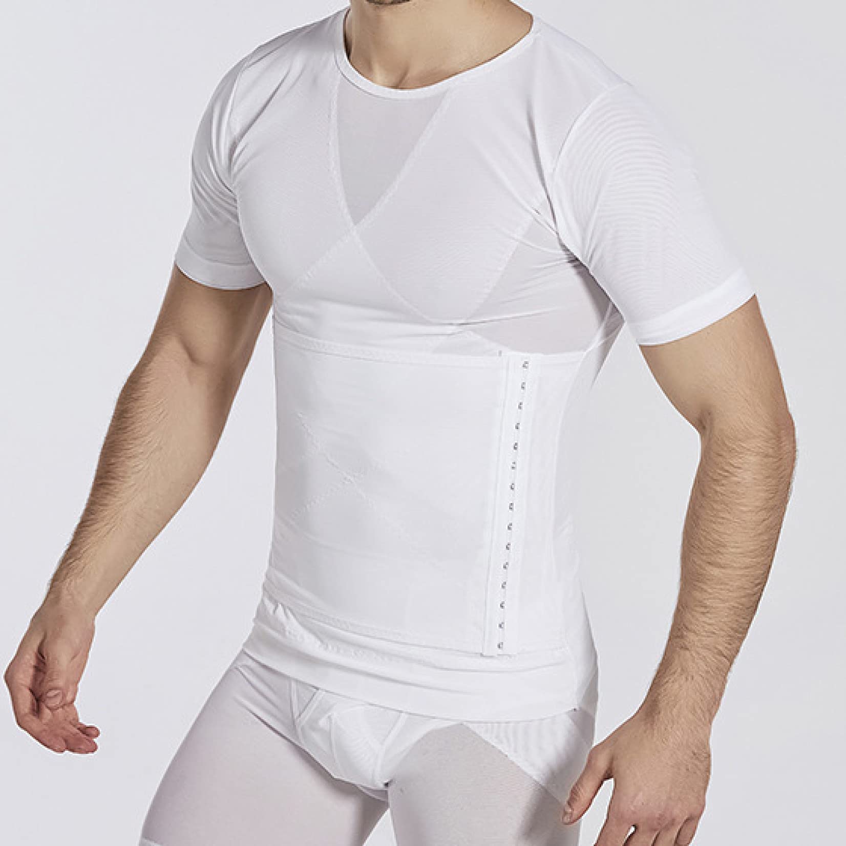 Męska oddychająca koszulka modelująca - wyszczuplająca koszulka kompresyjna Tummy Control Body Shaper Shirt Krótkie rękawy na siłownię good