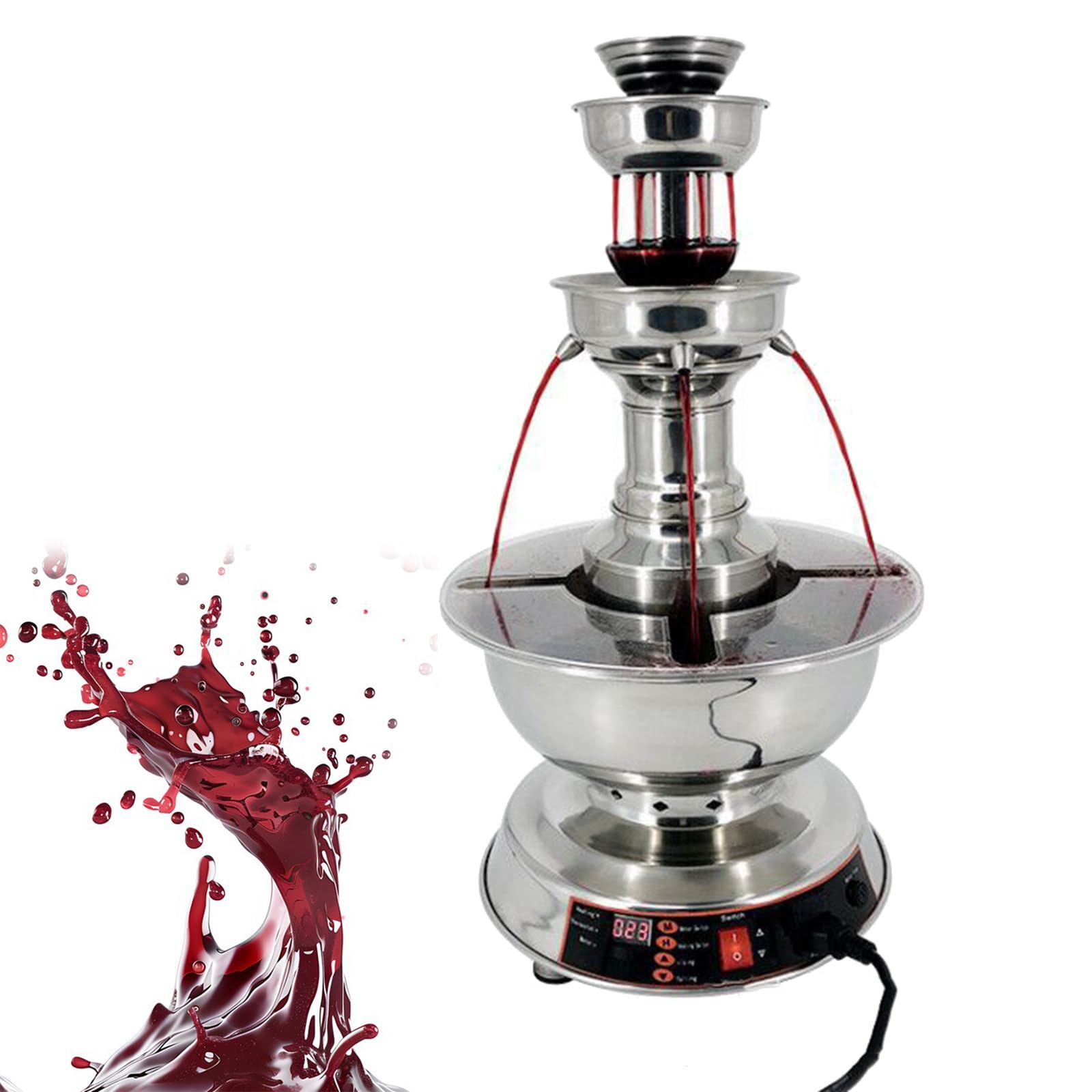 YXZYFPP 3-Tier Red Wine Juice Fountain Machine Champagne Beverage Warmers Dispenser Dispenser 3.5l Stainless Steel Adjustable Temperature for Weddings Birthday Party