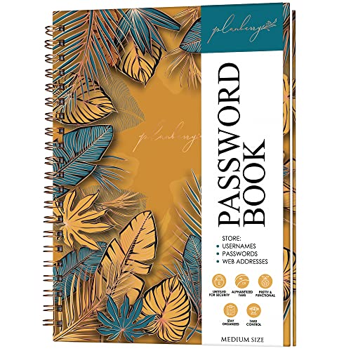 PLANBERRY Password Book – Internet Address Organizer with Alphabetical Tabs – Alphabetized Website & Computer Password Keeper – 5.7x7.5″, Softcover (Golden Jungle)