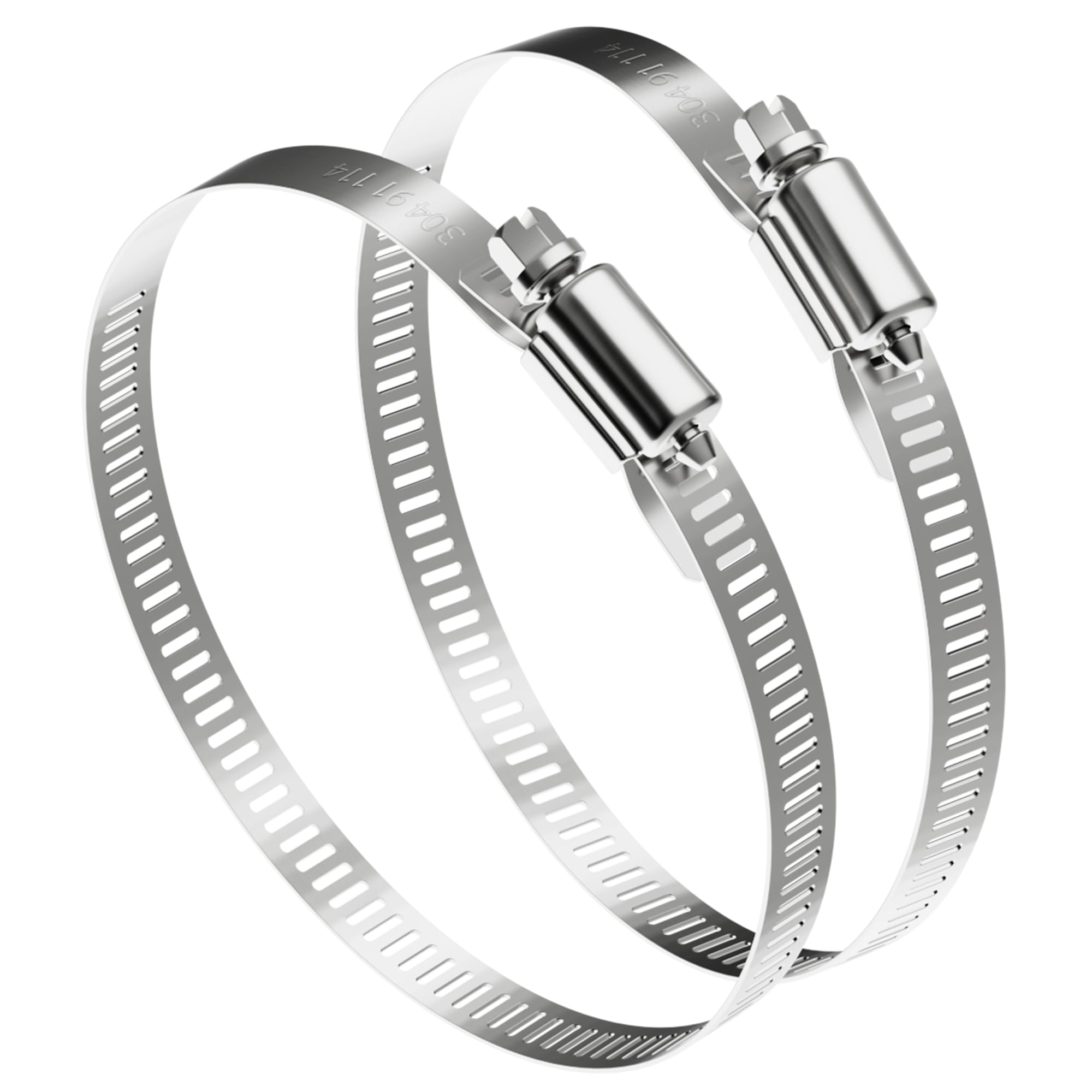 Adair Silver Hose Clips Pack Of 2, Large 91-114Mm Adjustable 304 Stainless Steel Worm Drive Ducting Hose Clamps For Dryer Vent Air Duct Plumbing Automotive