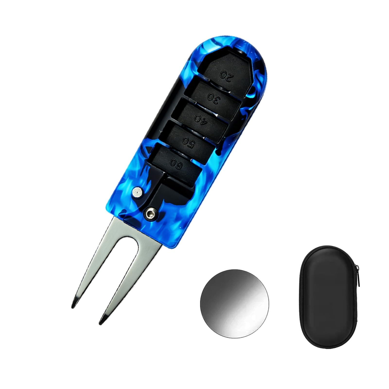 WYCHLIGHT 3-in-1 Golf Divot Repair Tool with Magnetic Ball Marker - Tee Height Setter, 3-Function（blue）