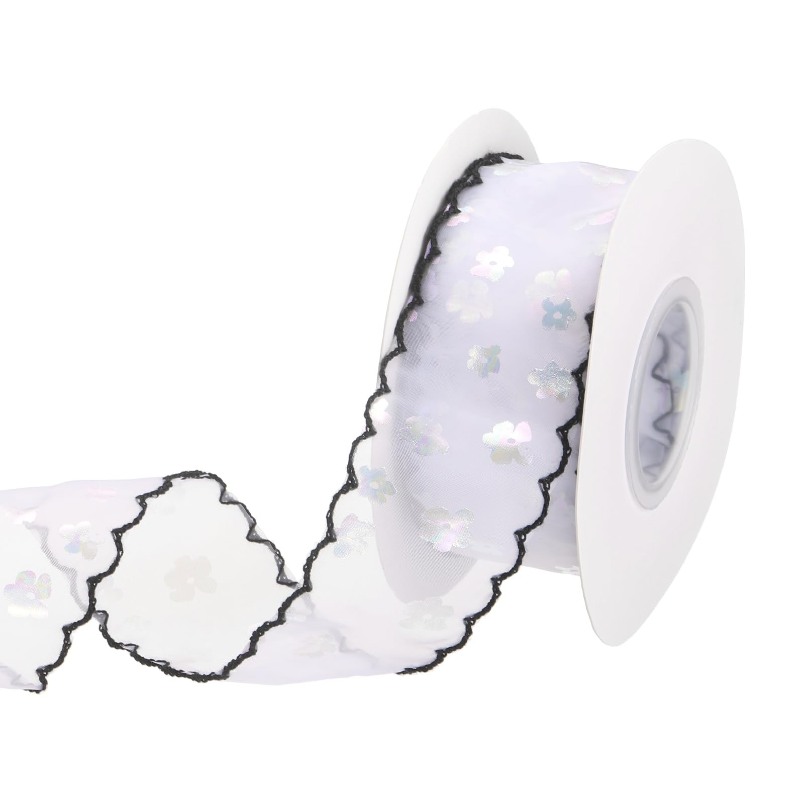 Rubans en gros blancs avec fleurs pailletées parfaits pour emballage cadeau chic