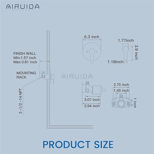 Miniatura 6 de Airuida Juego de llave de ducha redonda de función única con molduras, llave de ducha de montaje en pared, llave de latón, llave de ducha de montaje