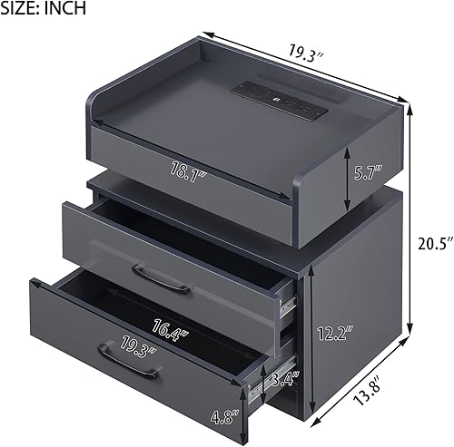 Miniatura 2 de Mesita de noche con luz LED y puertos de carga USB, mesa auxiliar de alto brillo con 2 cajones de almacenamiento, mesita de noche para dormitorio,
