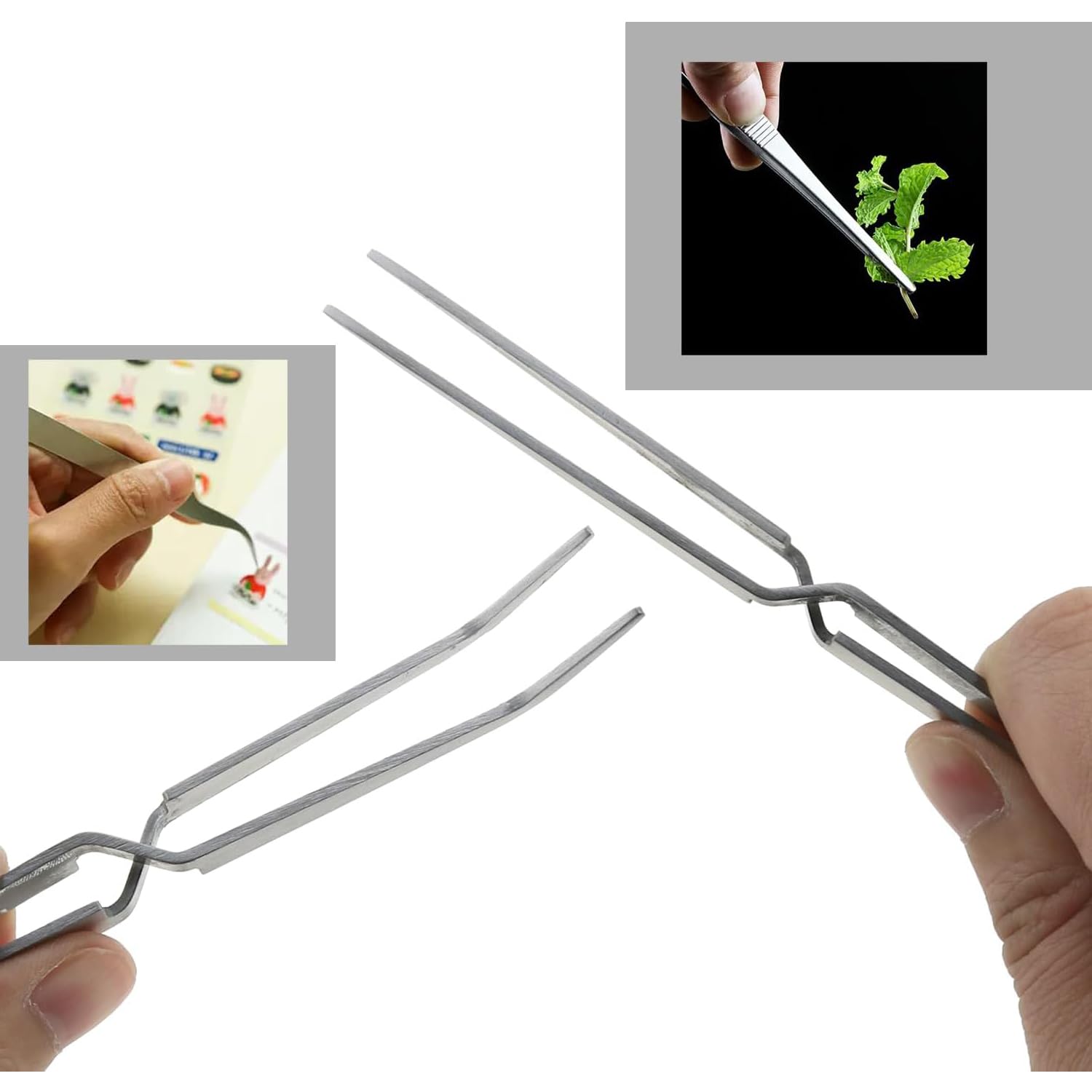 KIMHOME Pinzette con bloccaggio a croce, in acciaio inox, curve e dritte, per saldatura, elettronica, creazione di gioielli e nail art, 2 pezzi