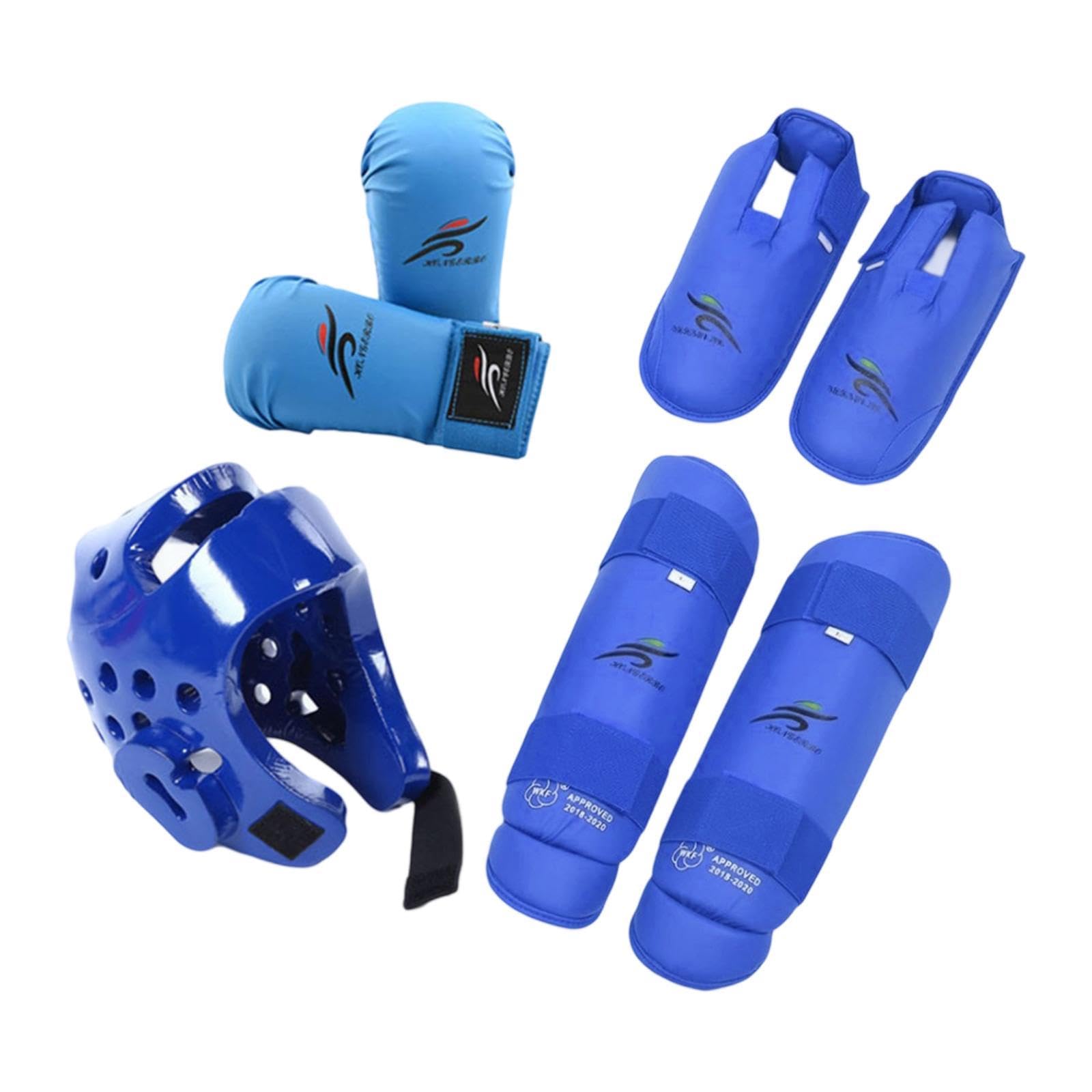 harayaa Karate Sparring Gear Set with Shin Guards Training Gear Boxing Head Gear Gloves for Sparring Muay Thai Karate Martial Arts, Blue M