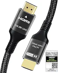 Cabo HDMI 2.1 certificado 10K 8K 3,3 FT, cabo HDMI de alta velocidade de 48 Gbps com Ethernet 4K 240Hz 165Hz 144Hz 120Hz 8K60Hz eARC HDCP2.3 HDR10+ projetor de monitor de laptop e TV para PC