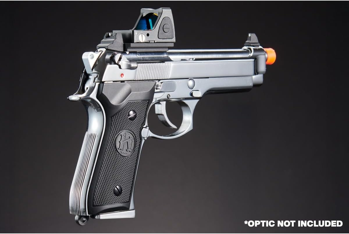 KLI KL-92 Brettaa Fusion Dual Power CO2/Gas Blowback Metal Airsoft Pistol with Red Dot Mount- (Platinum/Green Gas)