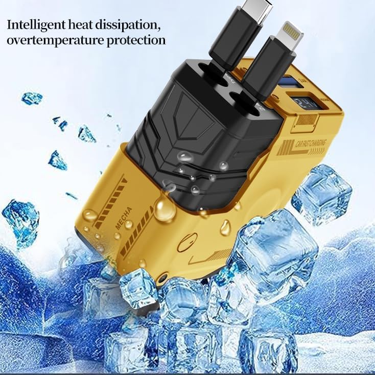 Image of Muvit Retractable Car Charger 120W 4-in-1 Fast Charging Car Phone Charger with 31.5 Inch Retractable Cables & 2 USB Ports | Compatible with iPhone 16 /15 /14 /13 /12 Pro Max /XR, iPad, Pixel,Samsung-Yellow