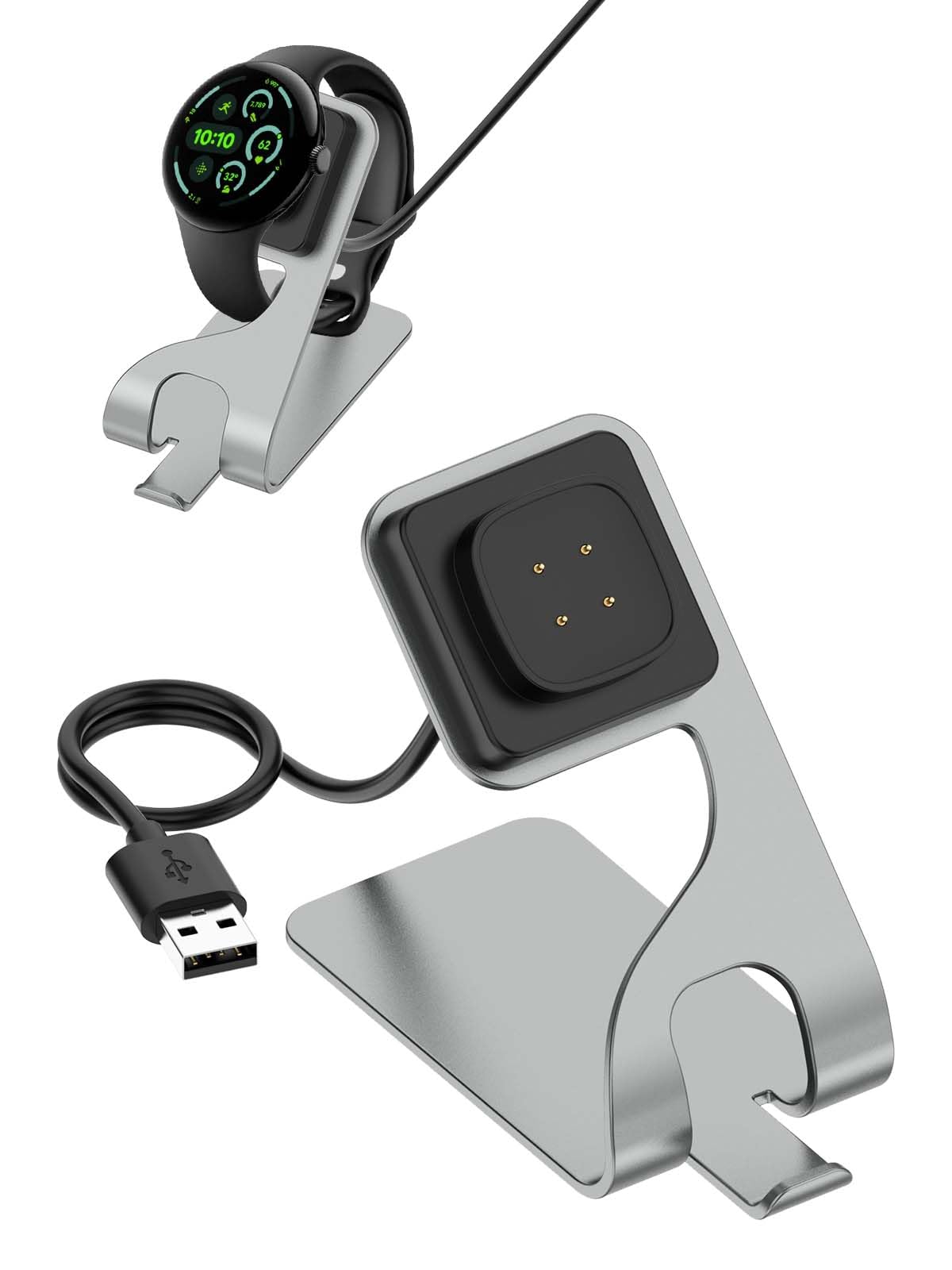For Google Pixel Watch3 （45MM/41MM）/Pixel Watch2 充電器 充電スタンド ウォッチ充電器 ホルダー アルミ合金製 頑丈 充電スタンド アクセサ【YAJOJO】アルミニウム 軽量 収納 ナイトスタンド 充電ドック チャージャー ホルダー USBケーブル クレードル スマートウォッチ アクセサリー 対応 （グレー）