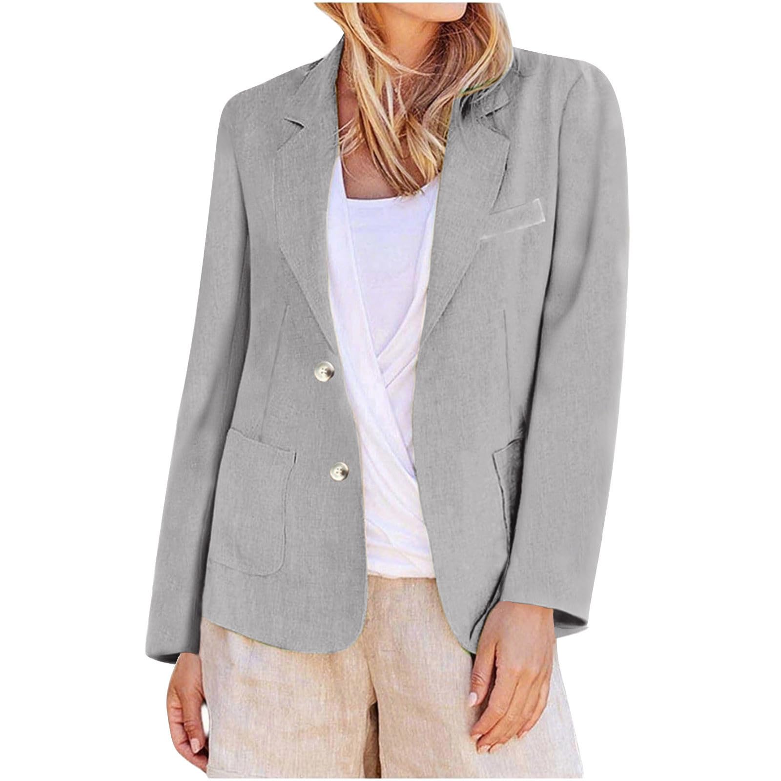 Womens Blazers Dressy Casual Cotton Linen Blazers Open Front Long Sleeve Jackets Blazer Business Work Office Coats