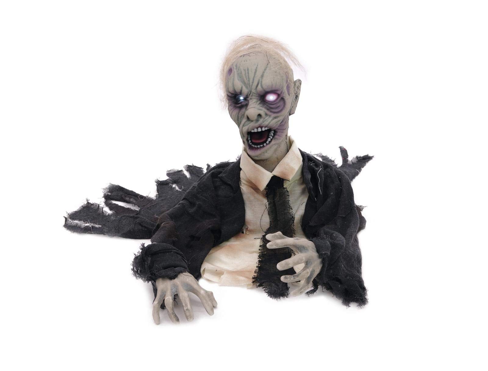 EUROPALMS Halloween Zombie, animiert 43cm | Zombiefigur zum Aufstellen mit Licht- und Soundeffekt
