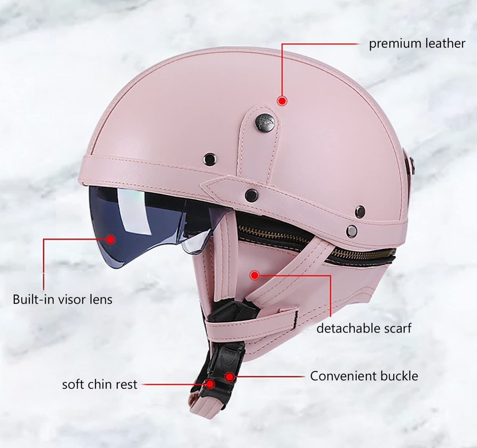 Medio Casco Motocicleta Vintage Medio Casco Cuero Casco Motocicleta con Gafas Personalizadas Orejeras Extraíbles Casco Scooter Aprobado por Dot/ECE Unisex