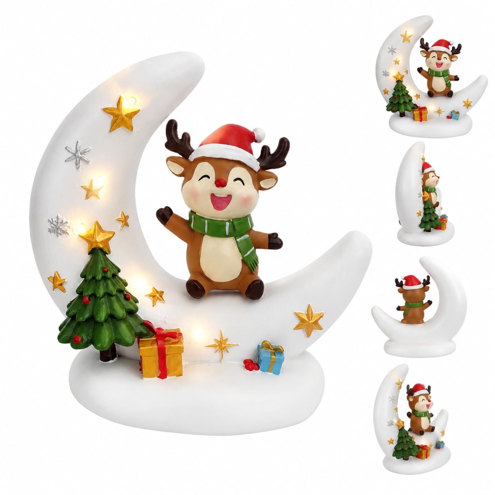 Moon LED Christmas Ornaments Santa Snowman Reindeer Tabletop Decor，B