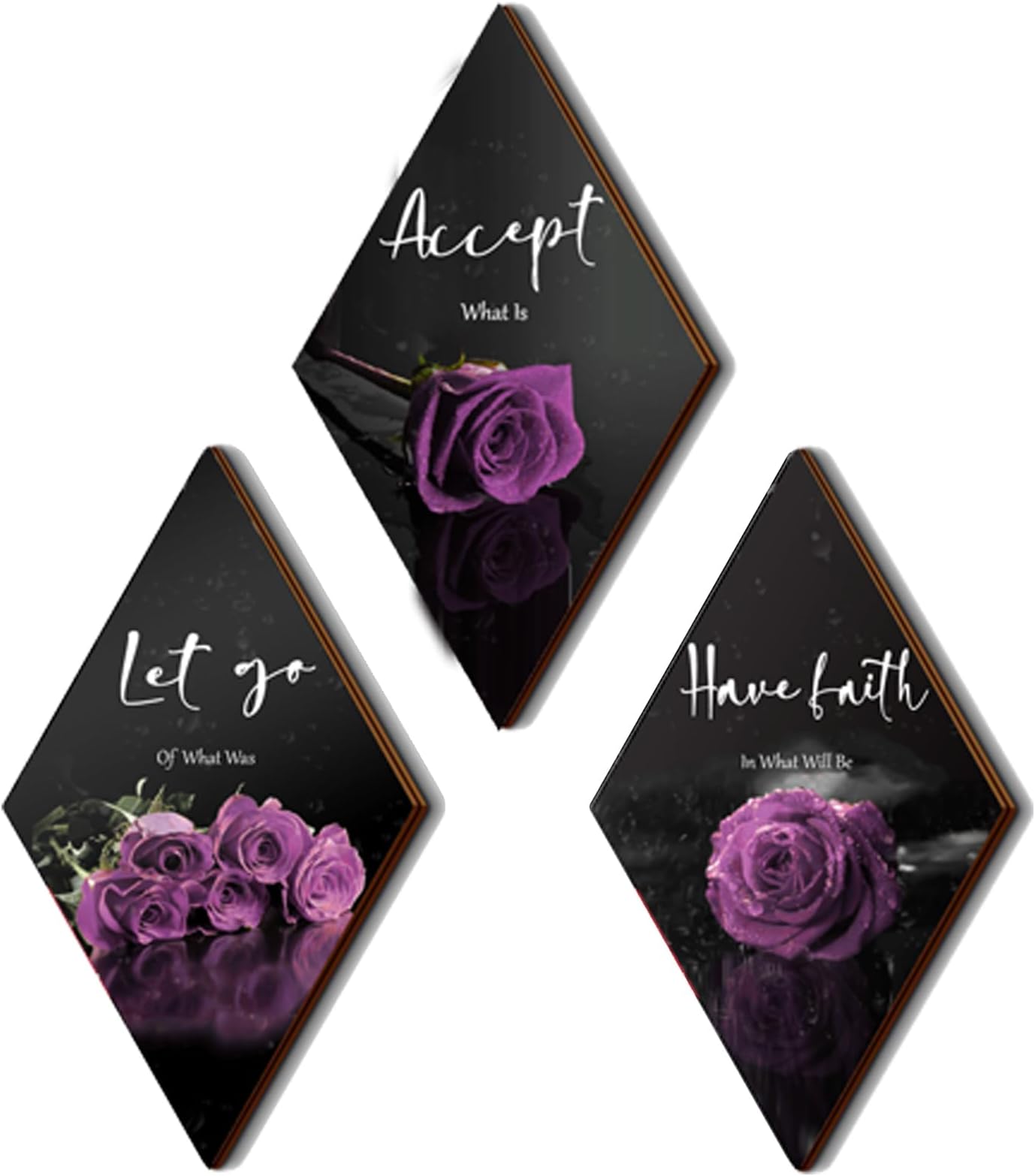 3 Pcs Purple Wall Decor Inspirational Purple Rose Bathroom Decor Wooden Purple Wall Art Office Wall Decor with Accept Let Go Have Faith Sign for Girl Women Living Room Bedroom(Purple Rose 12 x 7 Inch)