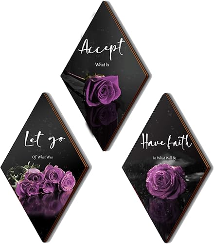 Miniatura 8 de 3 piezas de decoración de pared de baño con rosas amarillas, decoración inspiradora de madera, decoración de pared de oficina con letrero de aceptar