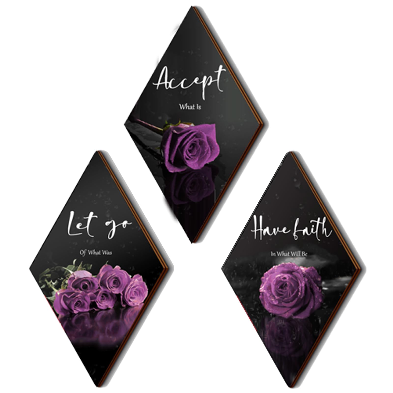 3 Pcs Purple Wall Decor Inspirational Purple Rose Bathroom Decor Wooden Purple Wall Art Office Wall Decor with Accept Let Go Have Faith Sign for Girl Women Living Room Bedroom(Purple Rose 12 x 7 Inch)