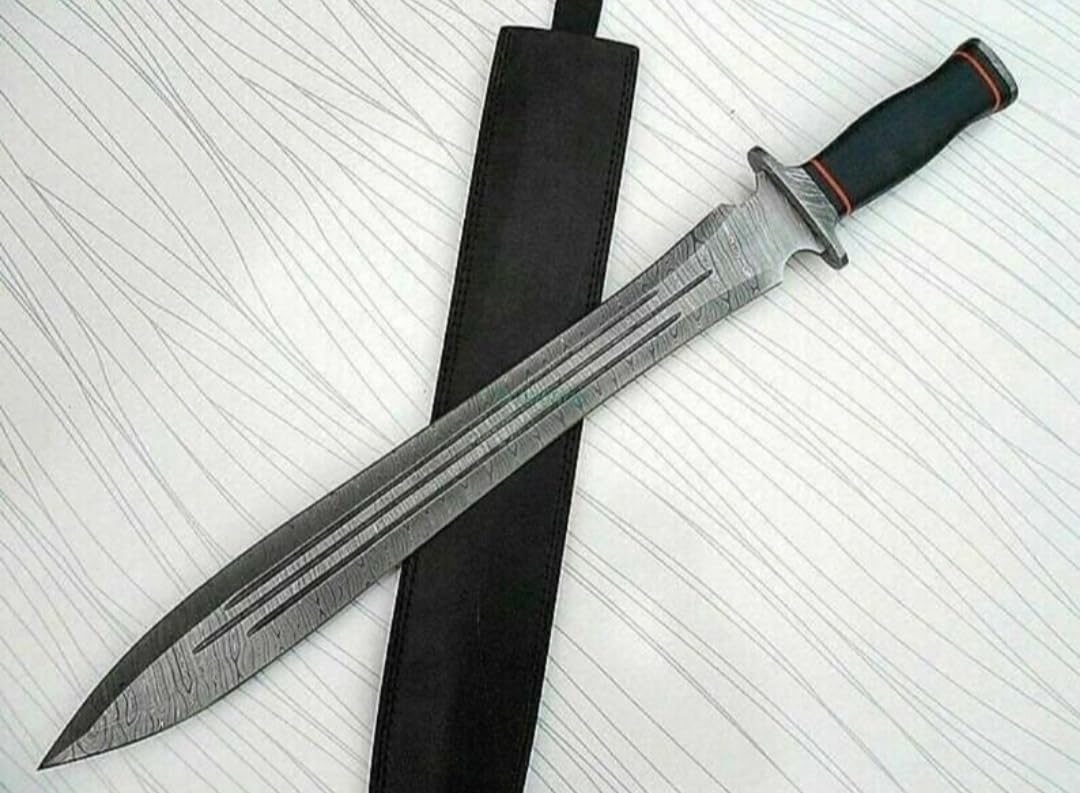 Empire - 26 Inch Long - Handmade Damascus Steel Double Edge Viking Sword with Sheath - Micarta Grip - Sharp Edges - Hand Forged Hunting Sword - Best Gift for Him