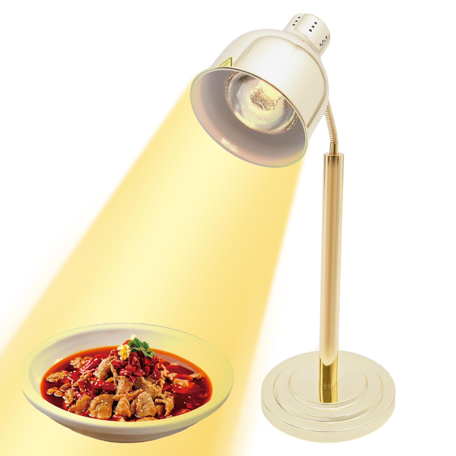 Food Heat Lamp, 250W 110V Commercial Heating Lamp for Food with 180° Swiveled Bulb, 140°F Temperature Control, for Kitchen Cafeteria Restaurant Buffet (Gold)