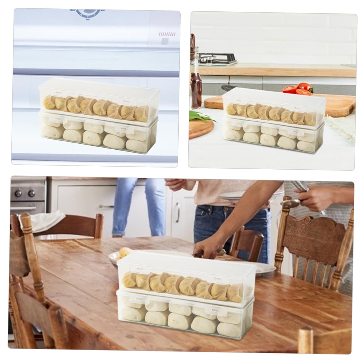 Mikinona Set de 3 Cajas Rectangulares de Plástico para Refrigerador, Capacidad 1560ml, Tapa Sellada para Conservar Alimentos y Optimizar el Orden la Cocina