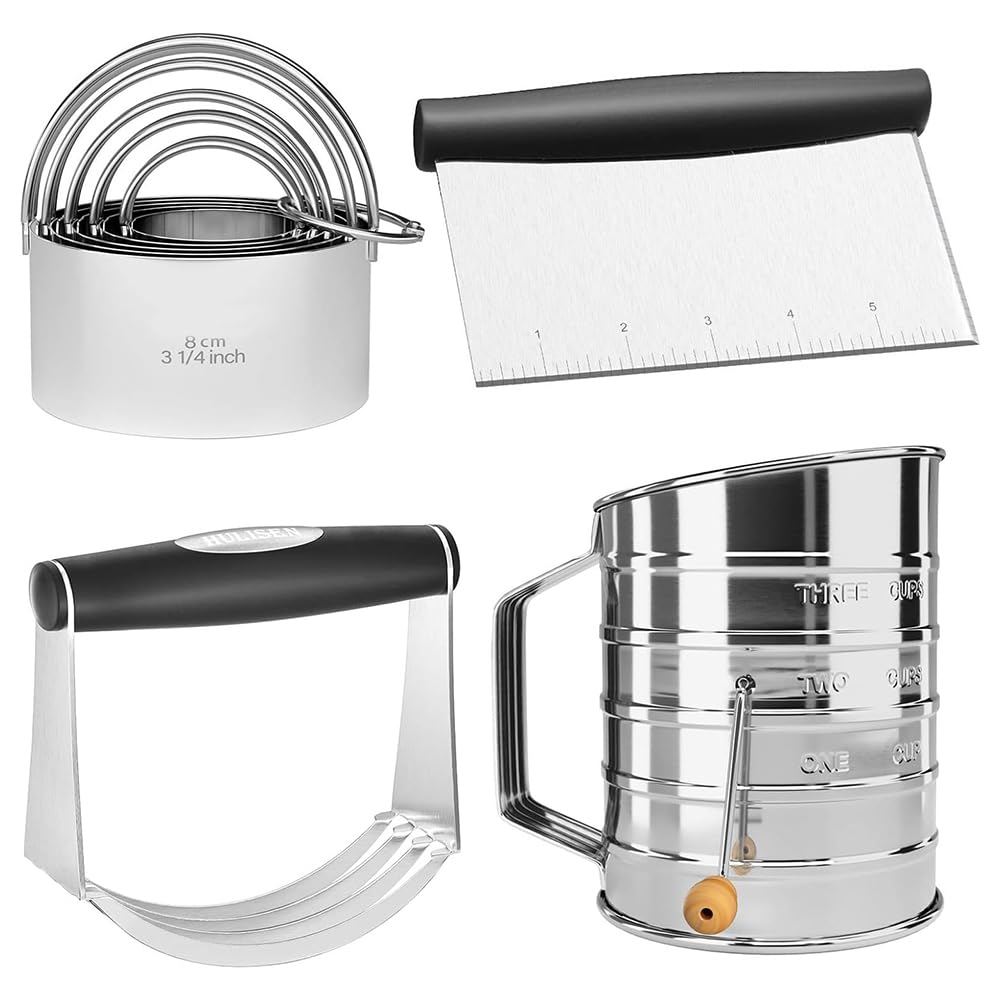 Hndhbfgrt Dough Blender, Pastry Cutter, Flour Sifter and Biscuit Cutter,Stainless Steel for Cookie Making