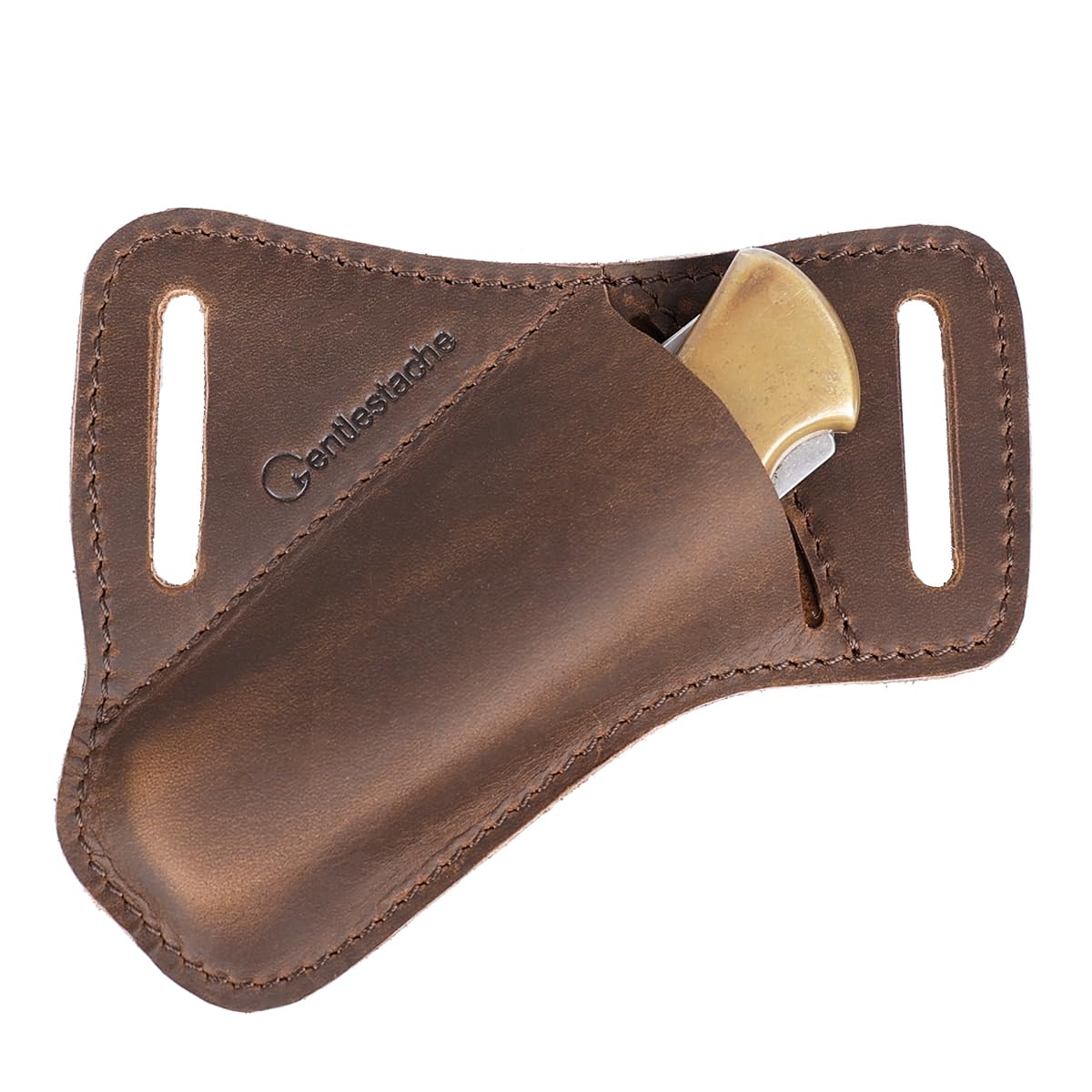 Gentlestache Leather Pocket Folding Knife Sheath for Belt - Cross Draw Pocket Organizer Open Top for 5 inch Folding Knife - Horizontal Carry Multitool Sheath - EDC Belt Organizer, Darkbrown