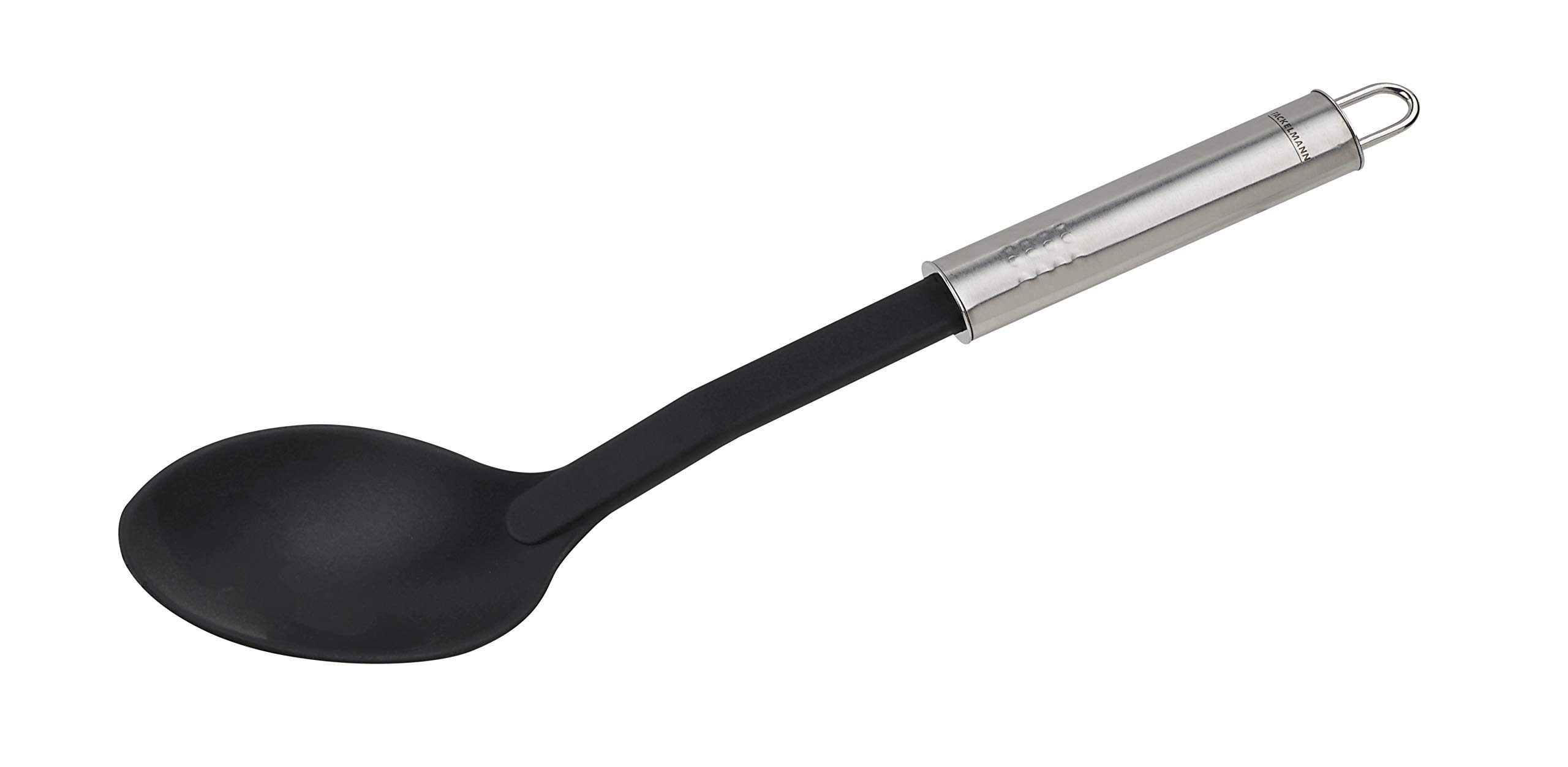 FACKELMANN Serving Spoon 31 cm Oval Handle, Serving Spoon for Coated Pans and Pots, Kitchen Utensil Made Stainless Steel and Plastic (Colour: Silver/Black), Quantity: 1 Piece