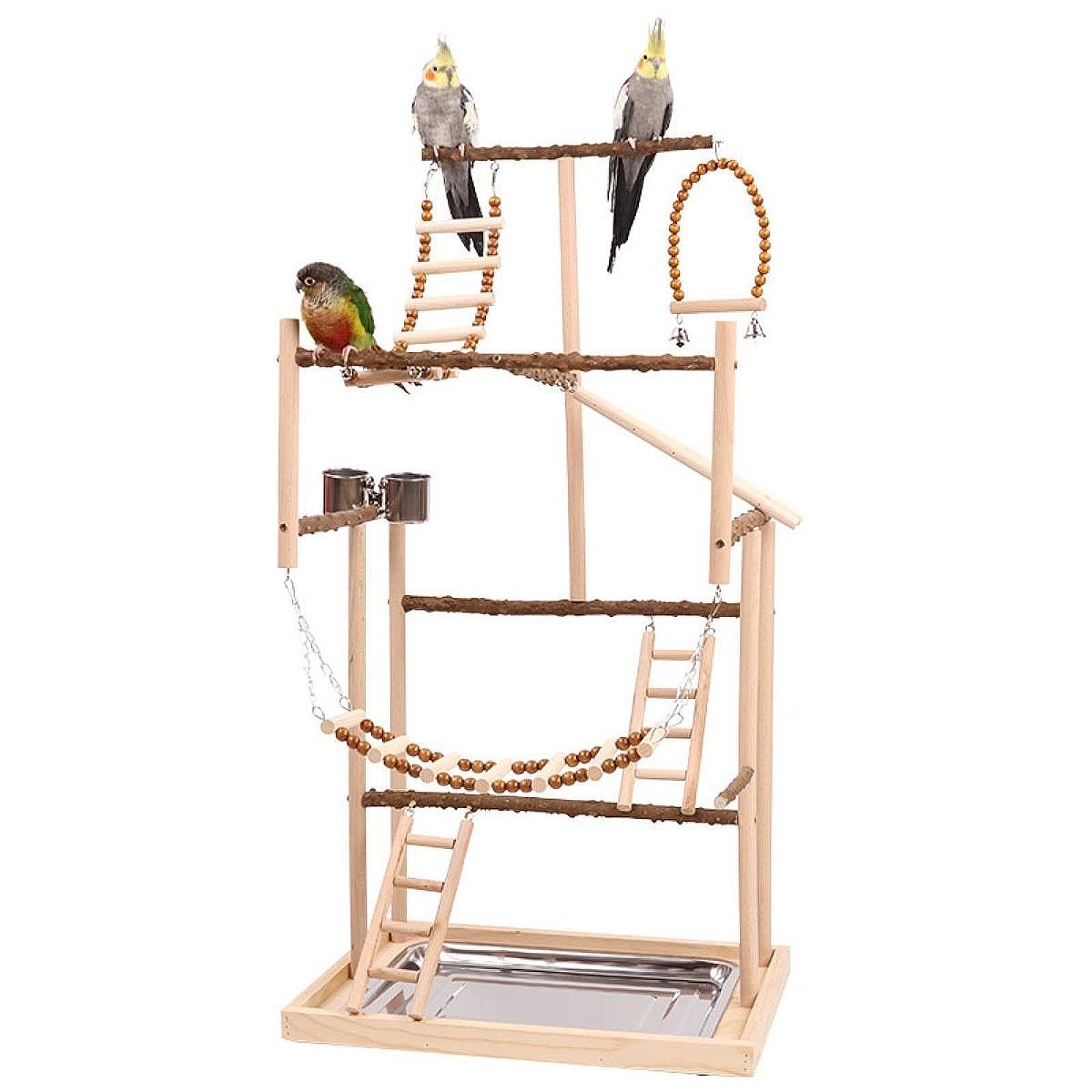 Gimnasio para Pájaros, Percha de Madera, Juguete de Ejercicio, Parque de Juegos para Loros, Corral de Madera con Percha para