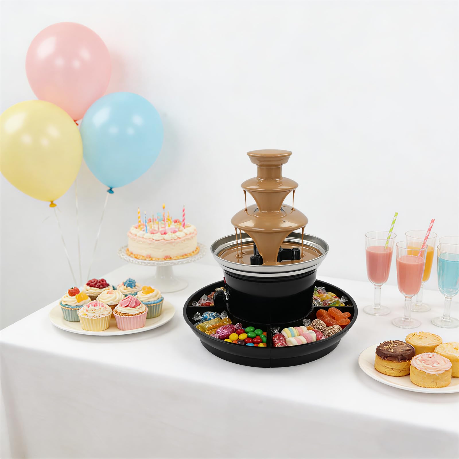 230V Schokobrunnen Edelstahl Schokoladenbrunnen Chocolate Fountain, Elektrische Fondue Schokofondue Schokoladenfondue, für Früchte und Gebäck